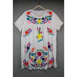 A & B Short Sleeve Embroidered Floral Tunic-Large-Boho-Cottagecore